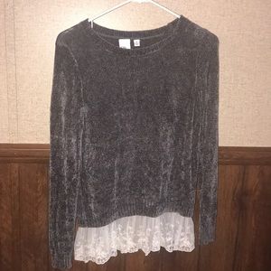 Cute and cozy sweater with mock bottom lace